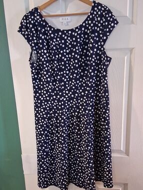 Elle Navy with White Dot Midi Dress